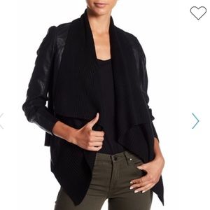 BLANKNYC leather jacket drape front sweater